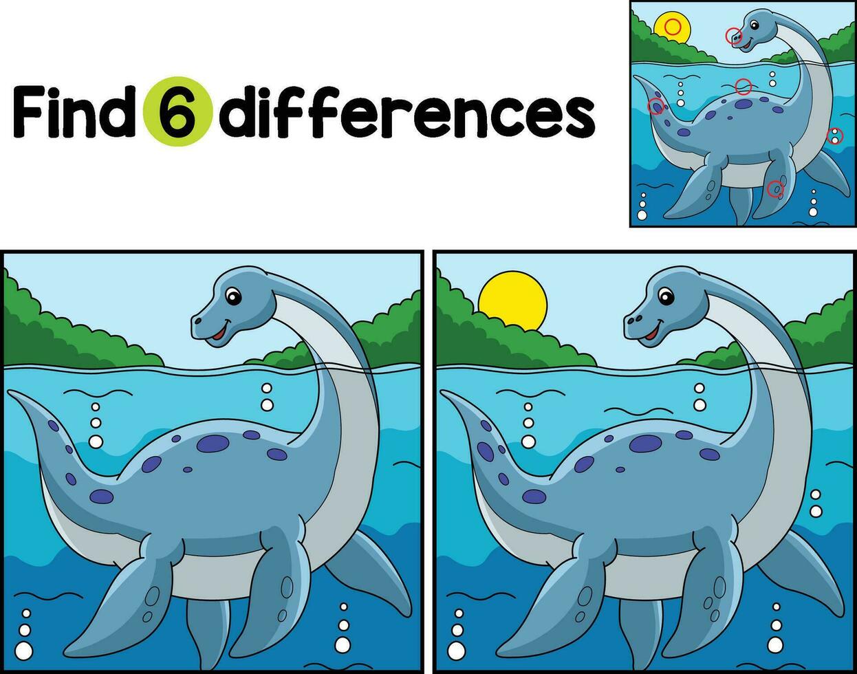 Plesiosaurus Dinosaur Find The Differences vector