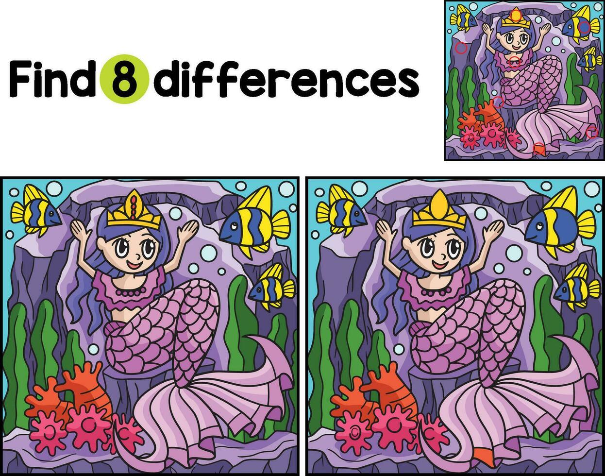 Mermaid Crown Princess Find The Differences vector