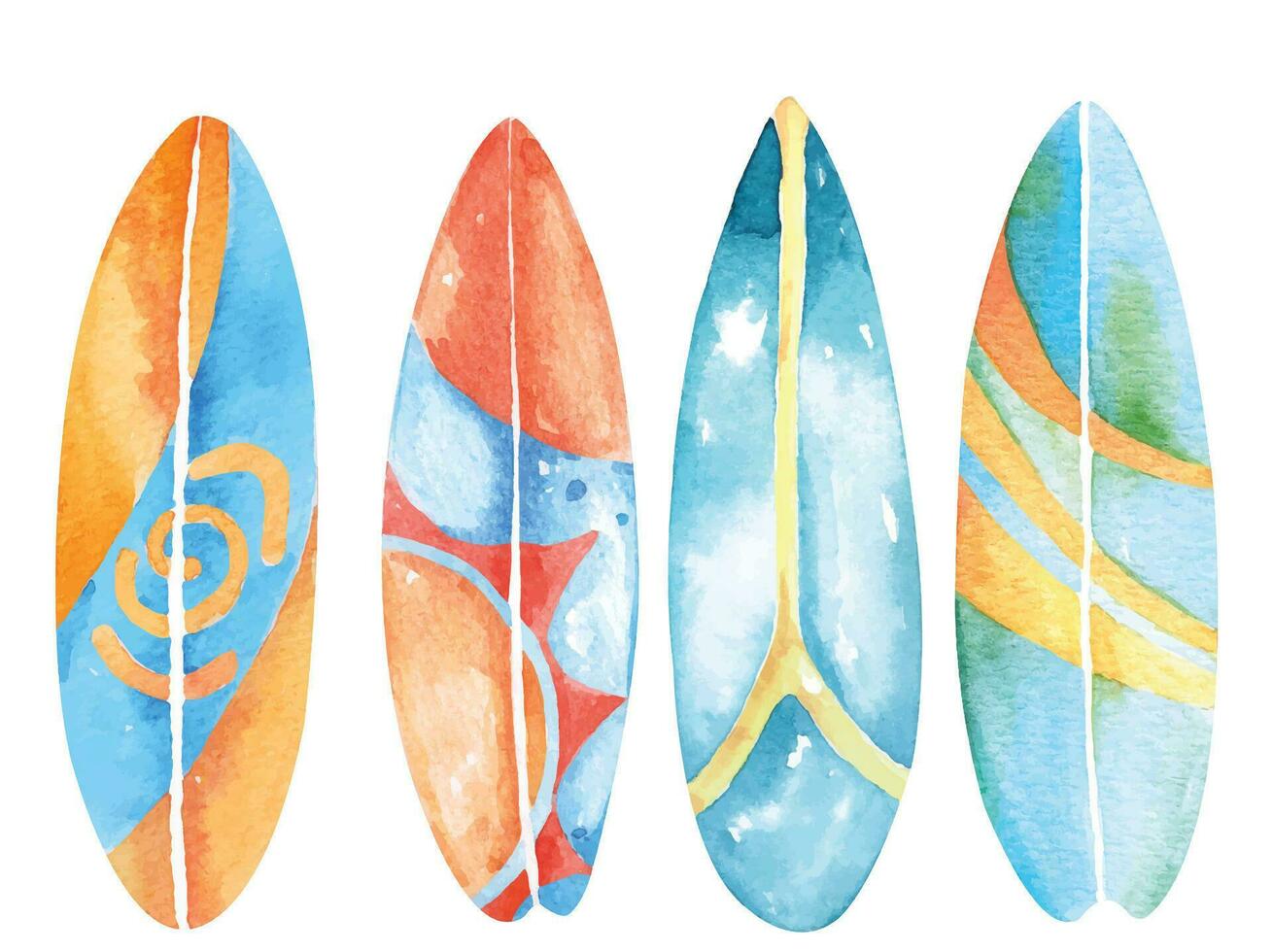 Hand drawn watercolor surf board.Hello summer.Water extreme sports. vector