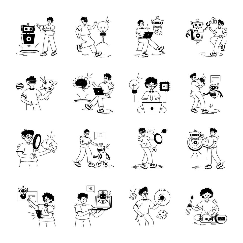 Pack of Artificial Intelligence Glyph Illustrations vector