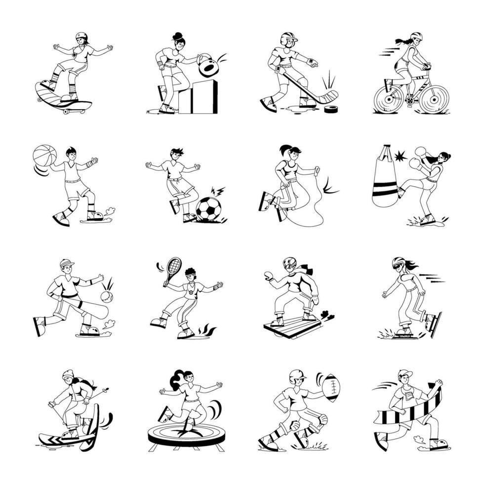 Pack of Sports Glyph Illustrations vector