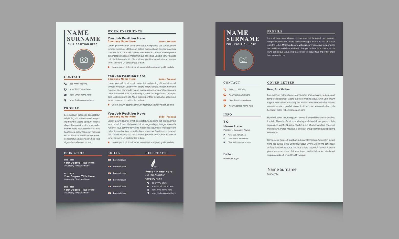 Resume and Cover Letter Layout with Design Template vector