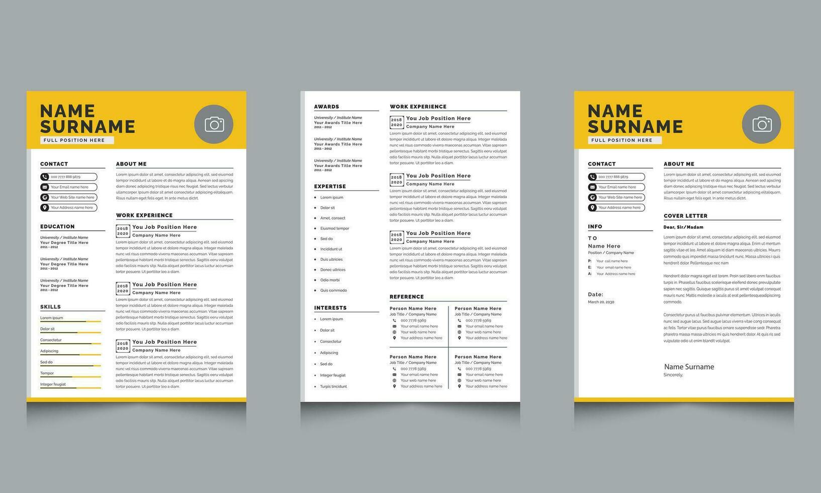 Resume Design Template Yellow Color Design vector
