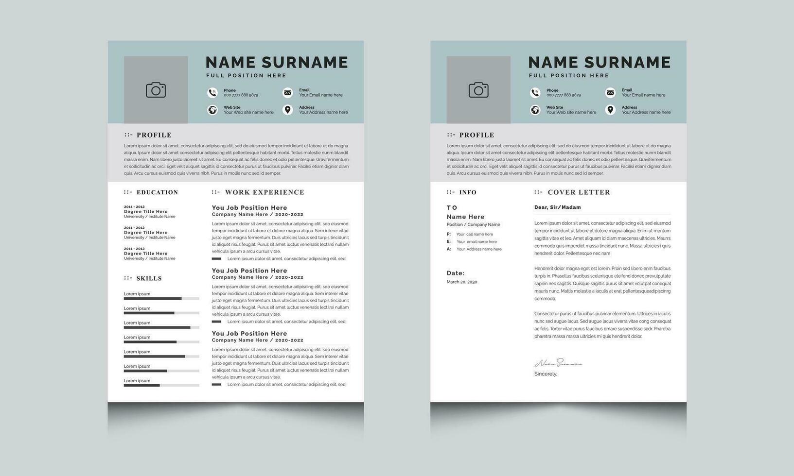 Resume and Cover Letter Page Set Template Layout vector