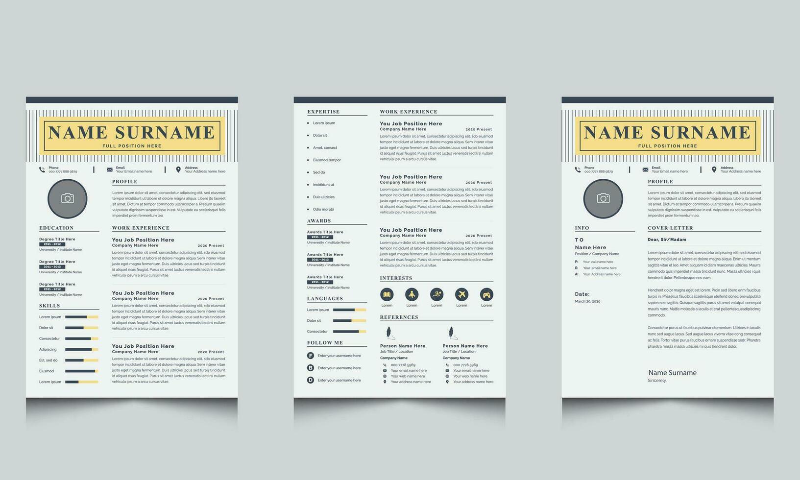 Yellow Line Resume and Cover Letter Template vector