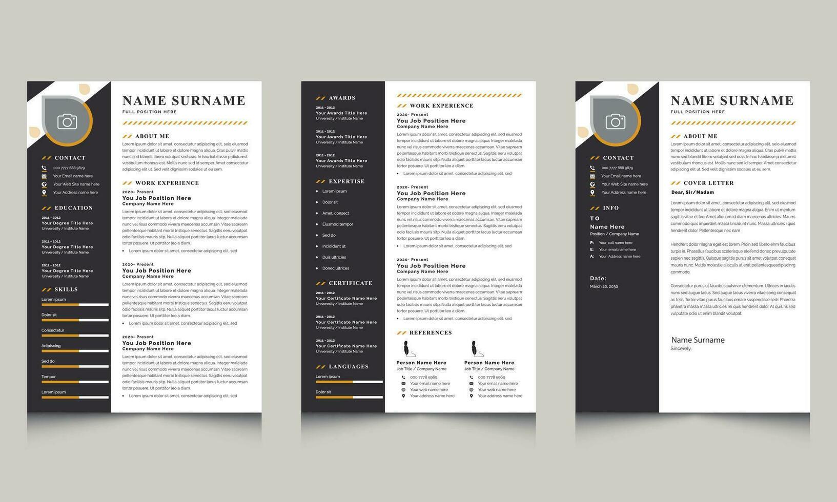 Resume and Cover Letter Design Template with Black Sidebar vector