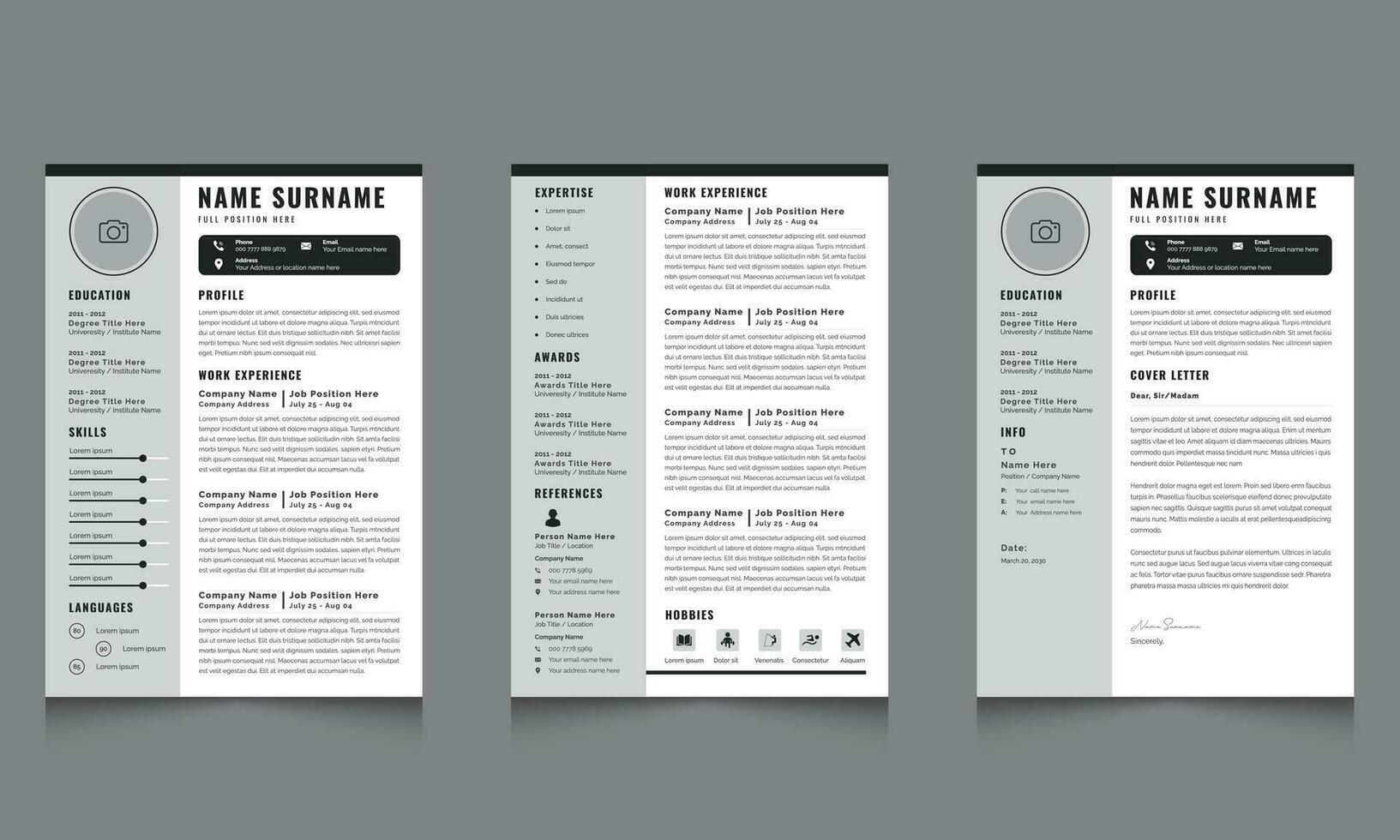 Minimal Resume and Cover Letter Page Set Template vector