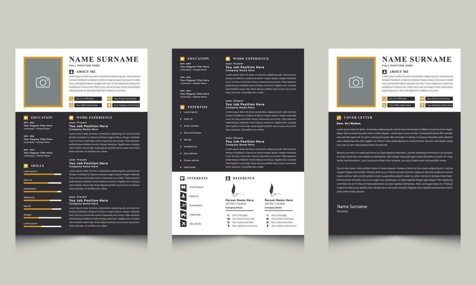 Resume Layout Design with Black and Gold Accent vector