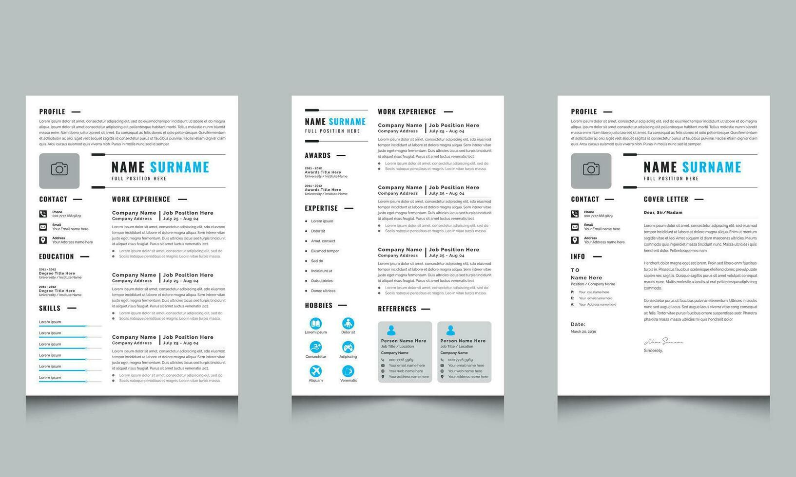 Modern Photographer Resume Layout Layout with Cover Letter vector