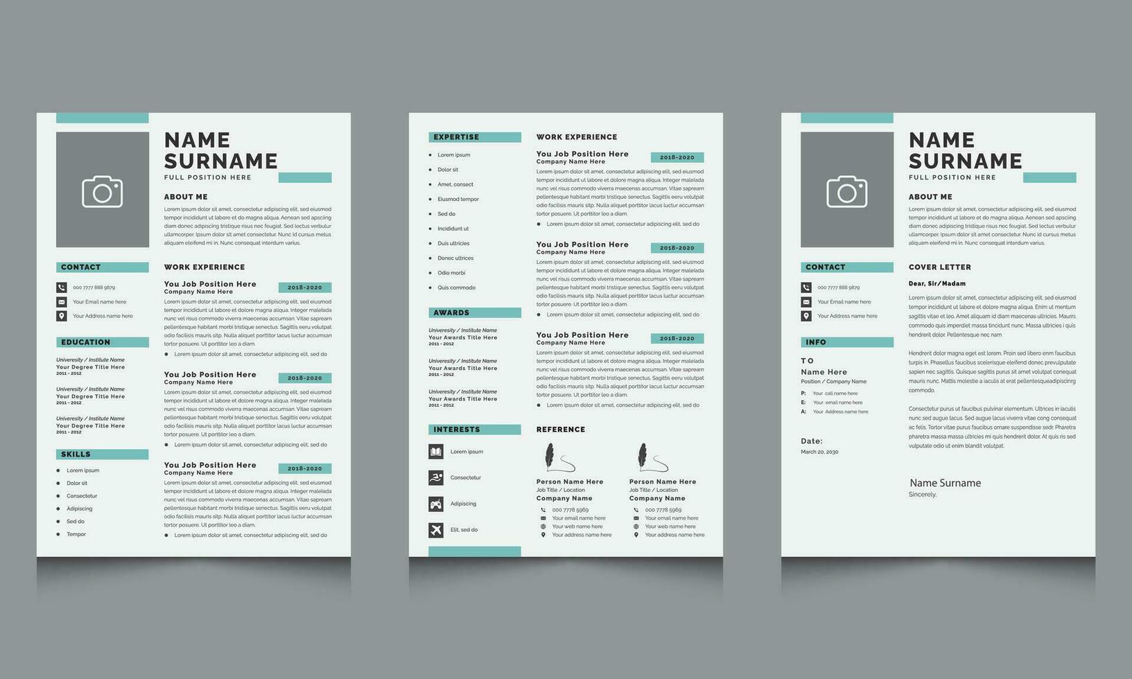 Clean Resume Layout with Cover Letter Set Template vector