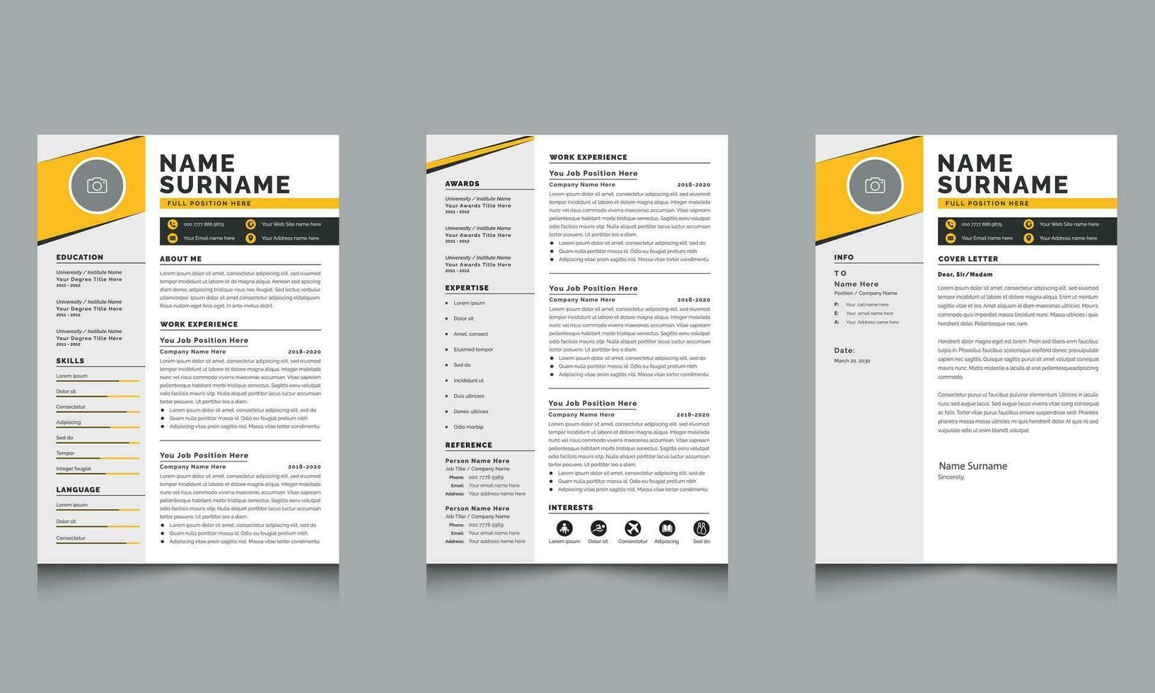 Creative Resume Layouts Template Yellow Color Design vector