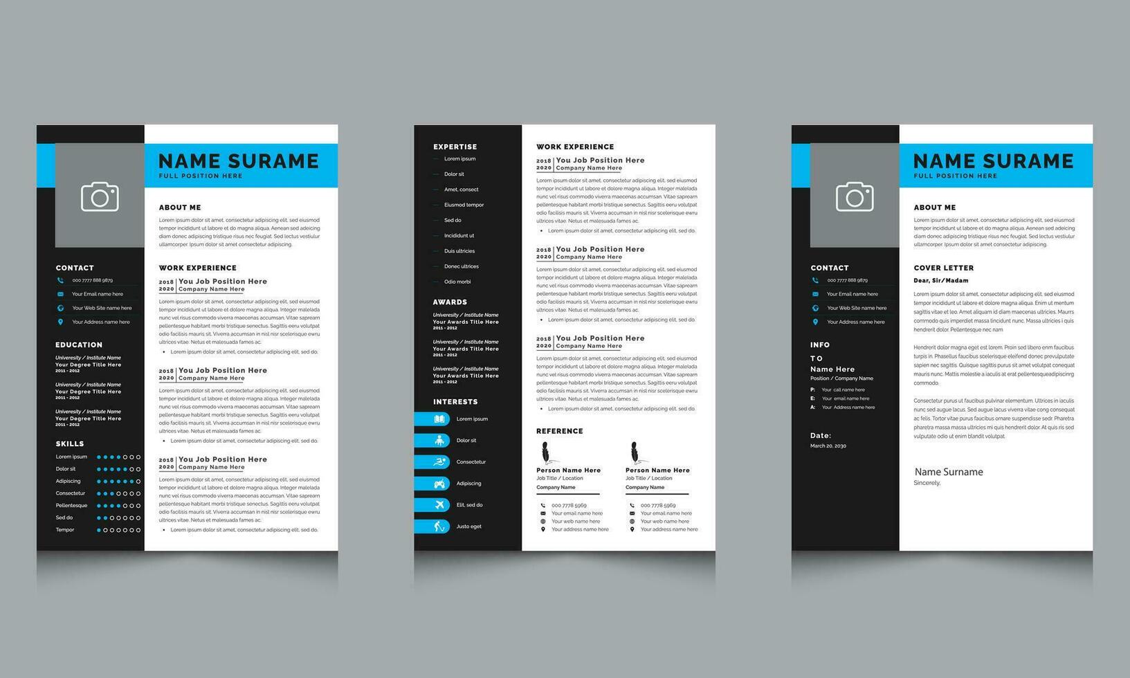 Resume Layout with Blue Header Style Accents vector
