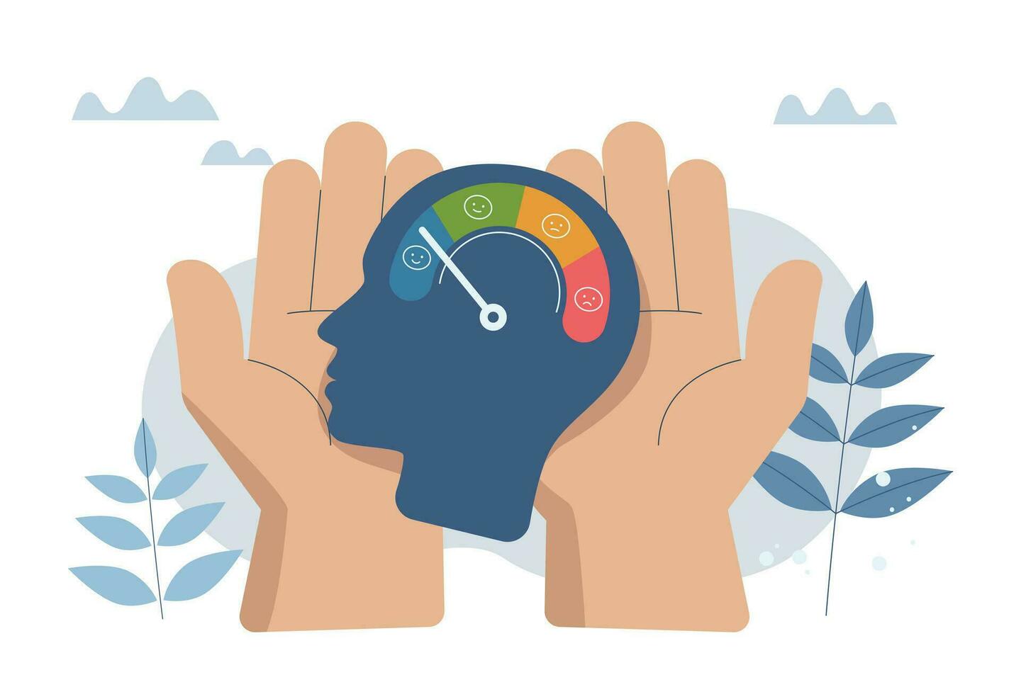 Problems with stress levels and work pressure, Tension management and emotional regulation, A big hand as leader or manager is holding the emotional level of the employees. Vecter design illustration. vector