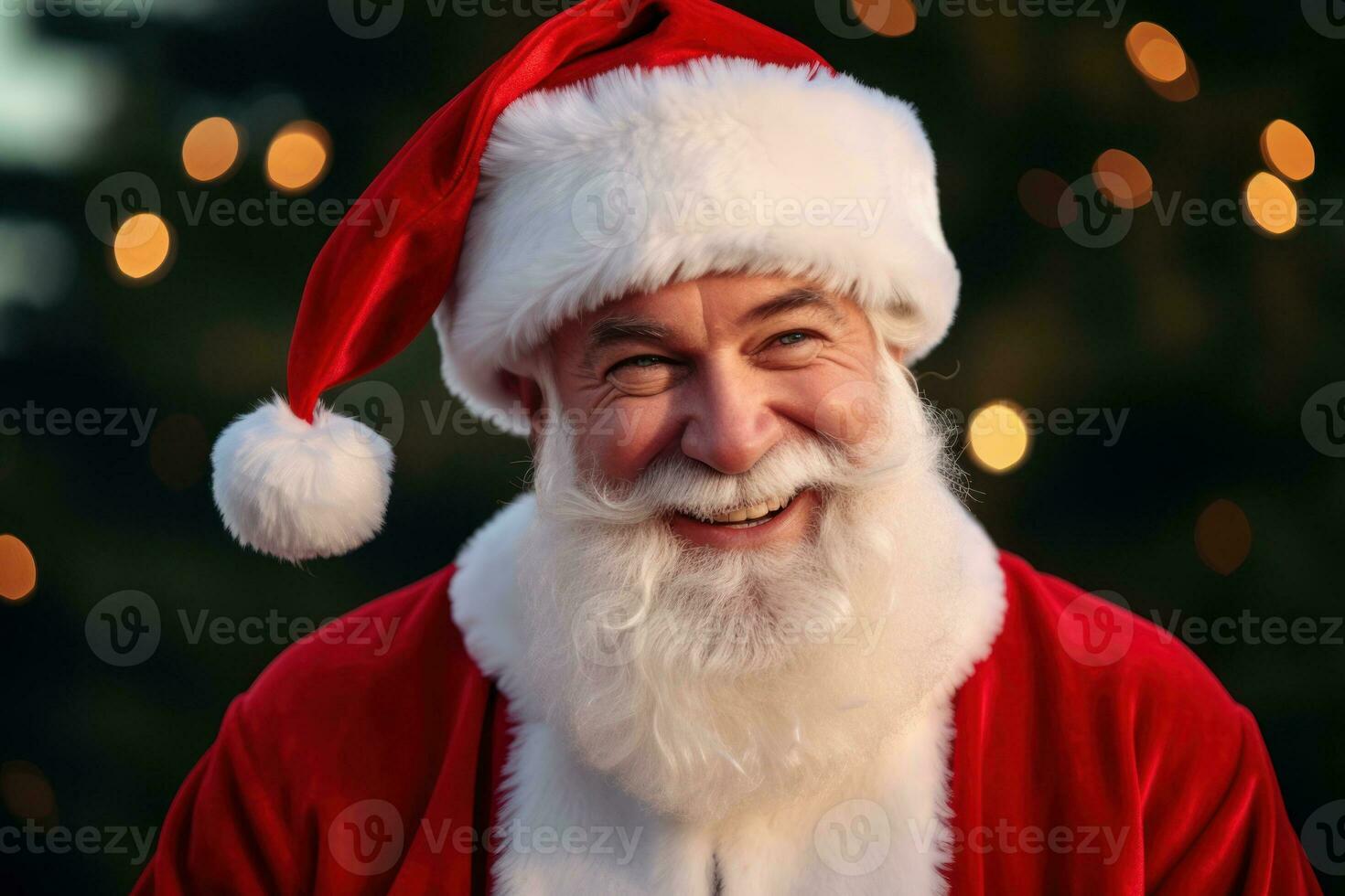 Portrait of happy senior man wearing santa claus clothes and looking at camera Generative AI photo