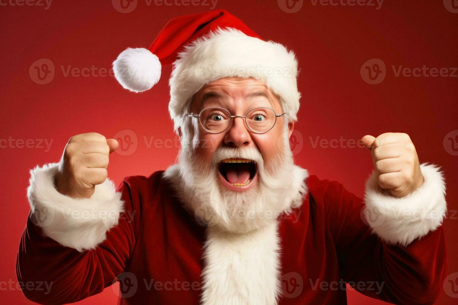 santa claus shouting over red background. christmas and new year concept Generative AI photo
