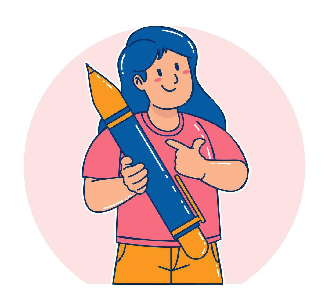Woman carrying a pen vector
