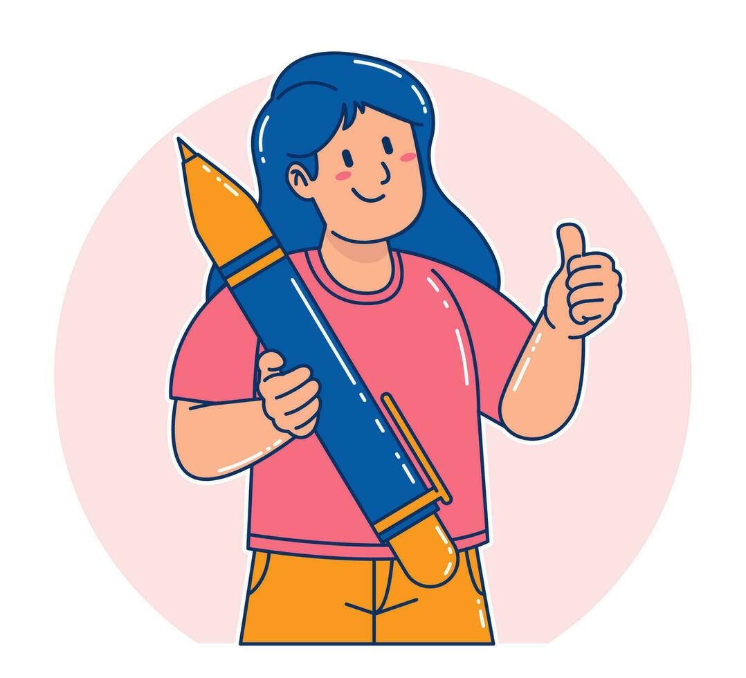 Woman carrying a pen vector