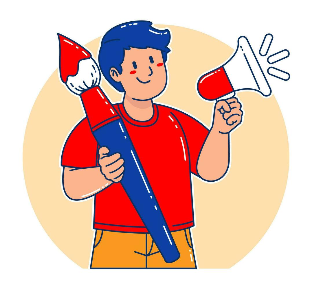 Man carrying watercolor brush vector