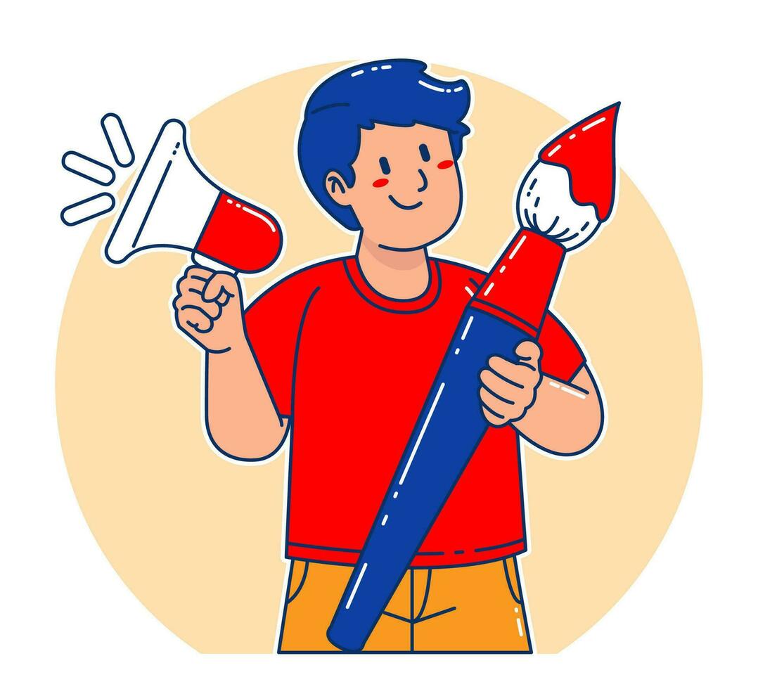 Man carrying watercolor brush vector
