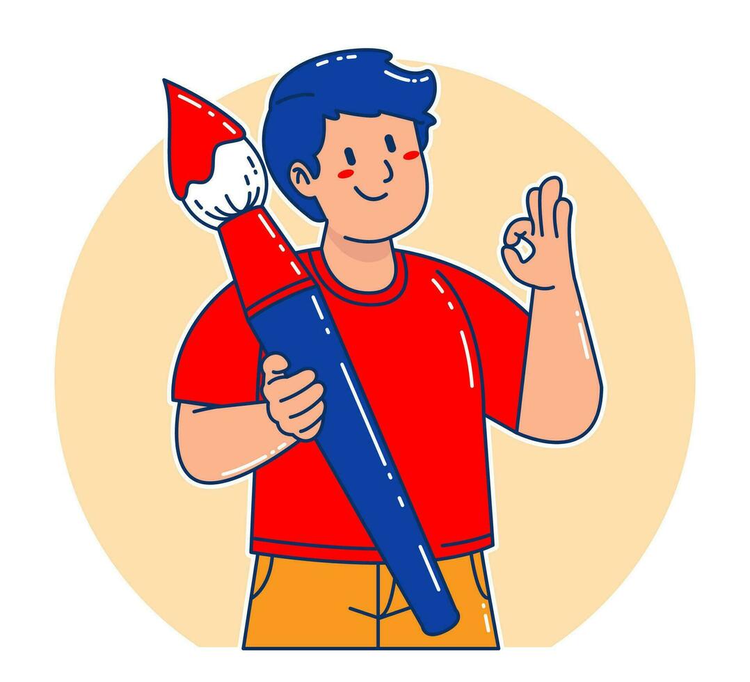 Man carrying watercolor brush vector