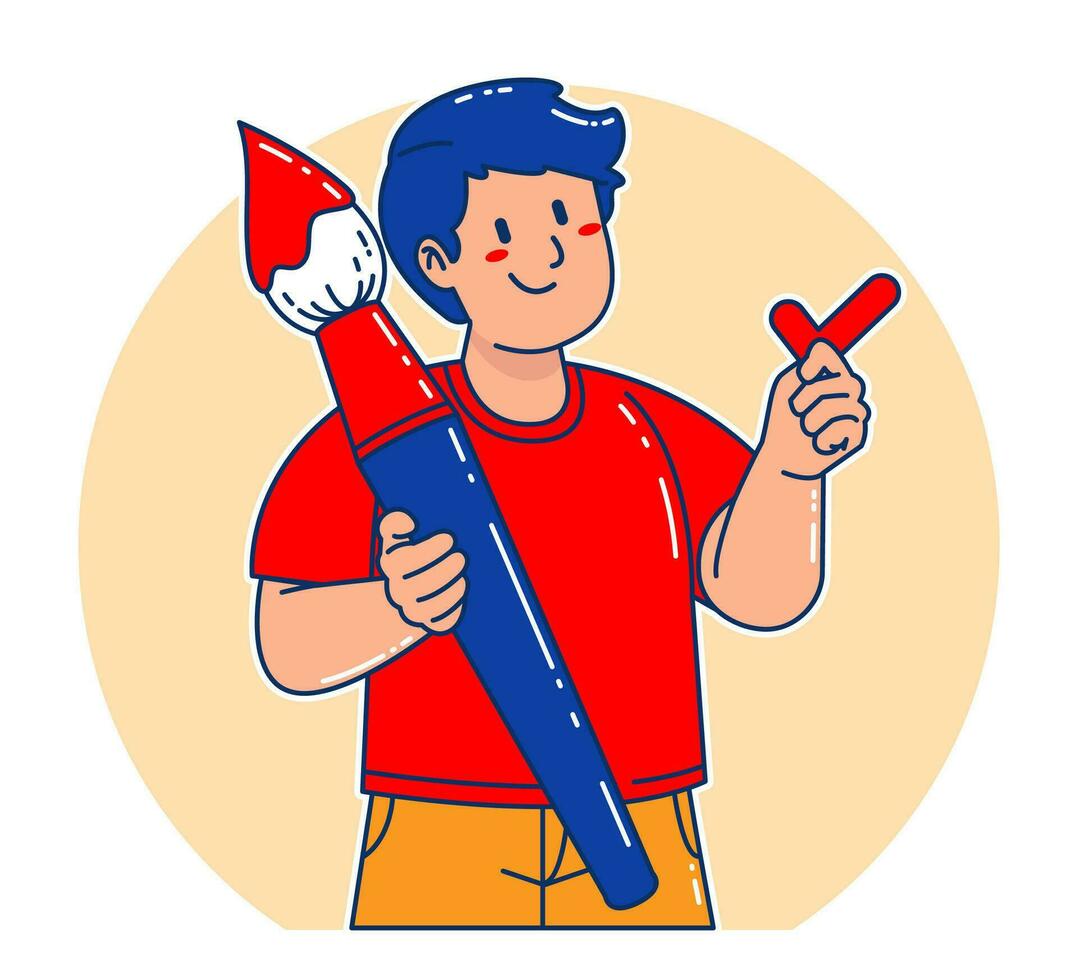 Man carrying watercolor brush vector