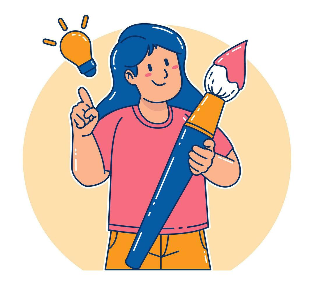 Woman carrying watercolor brush vector