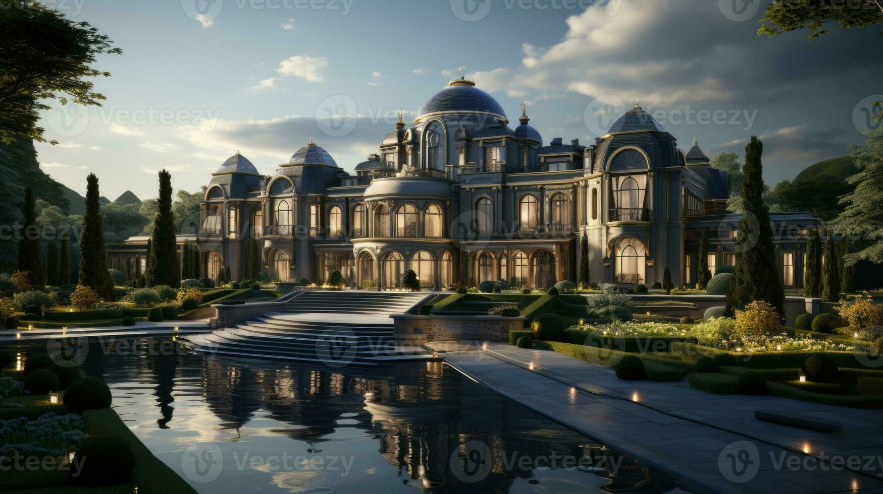 Luxurious 3D rendered mansions showcasing opulence in premium metaverse properties photo