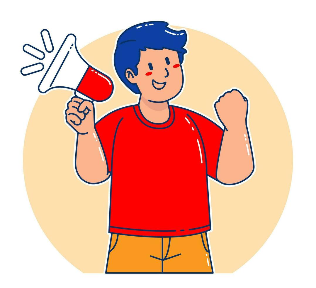 Man holding megaphone announcement vector