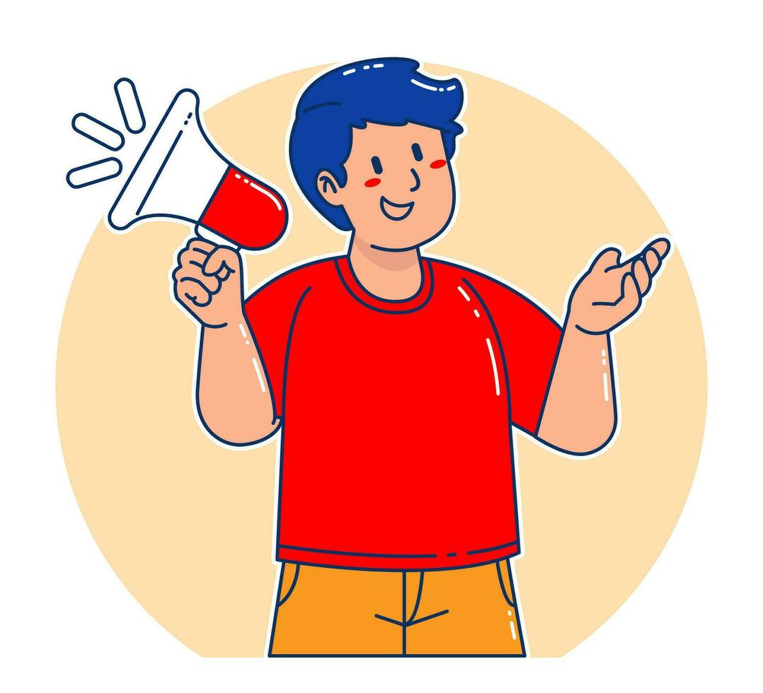 Man holding megaphone announcement vector