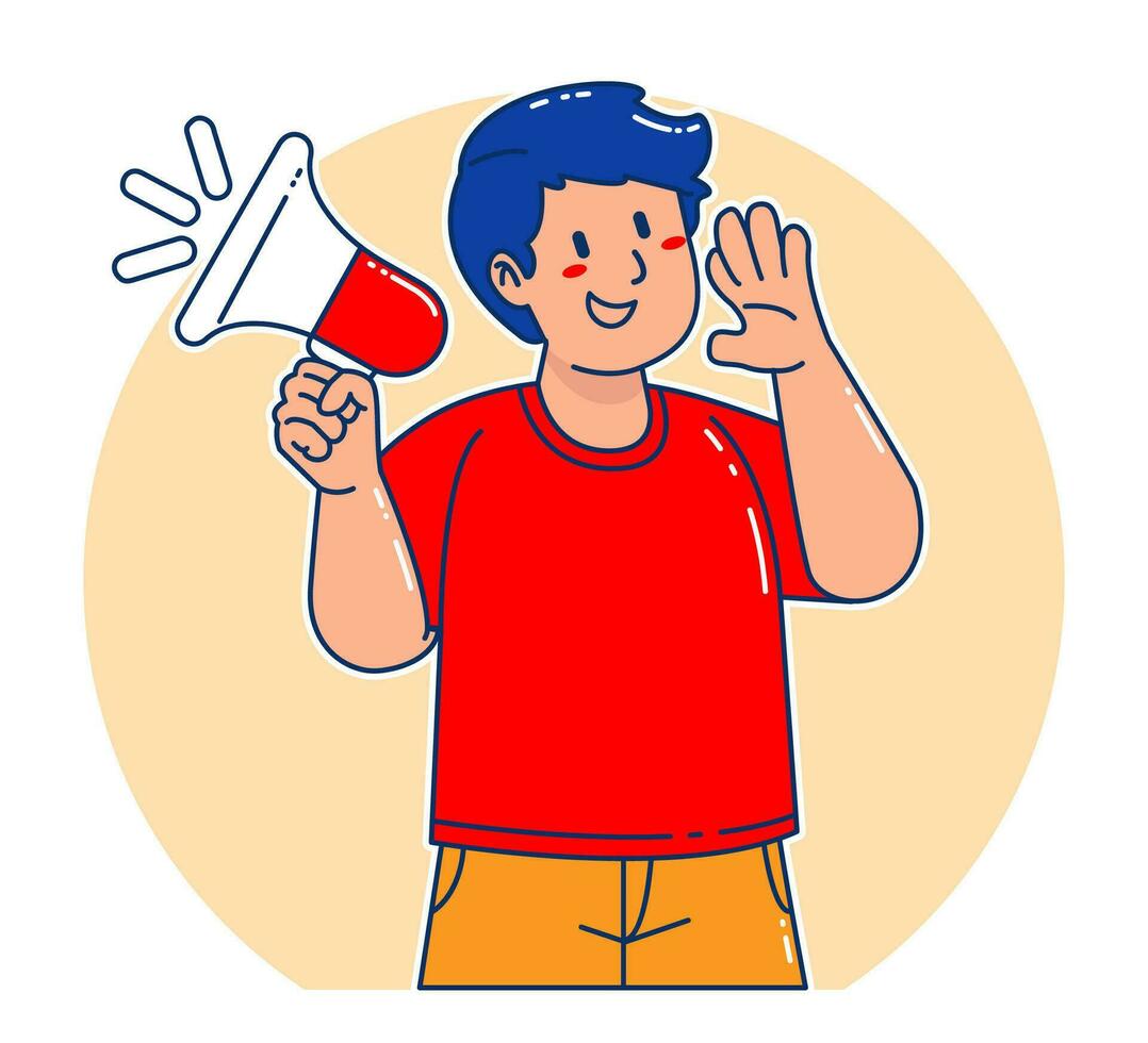 Man holding megaphone announcement vector