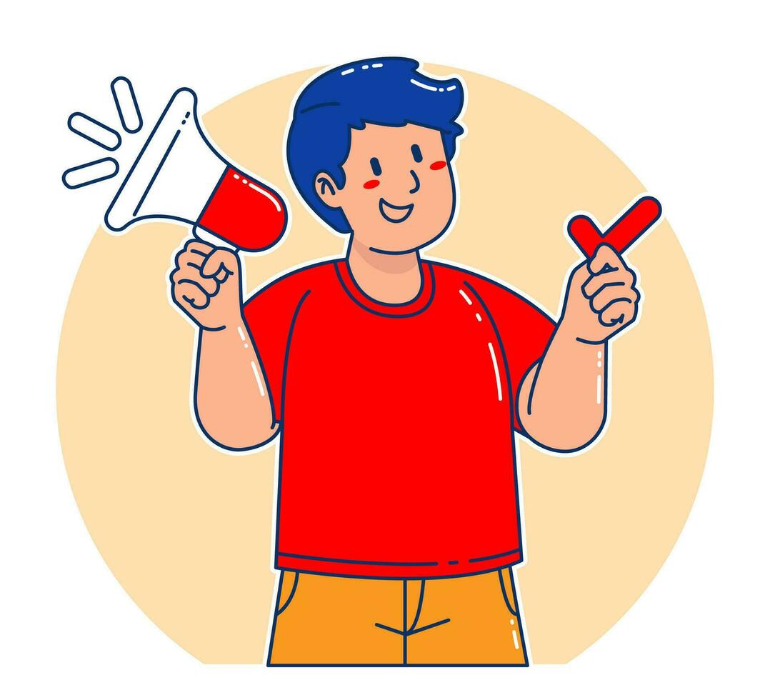 Man holding megaphone announcement vector