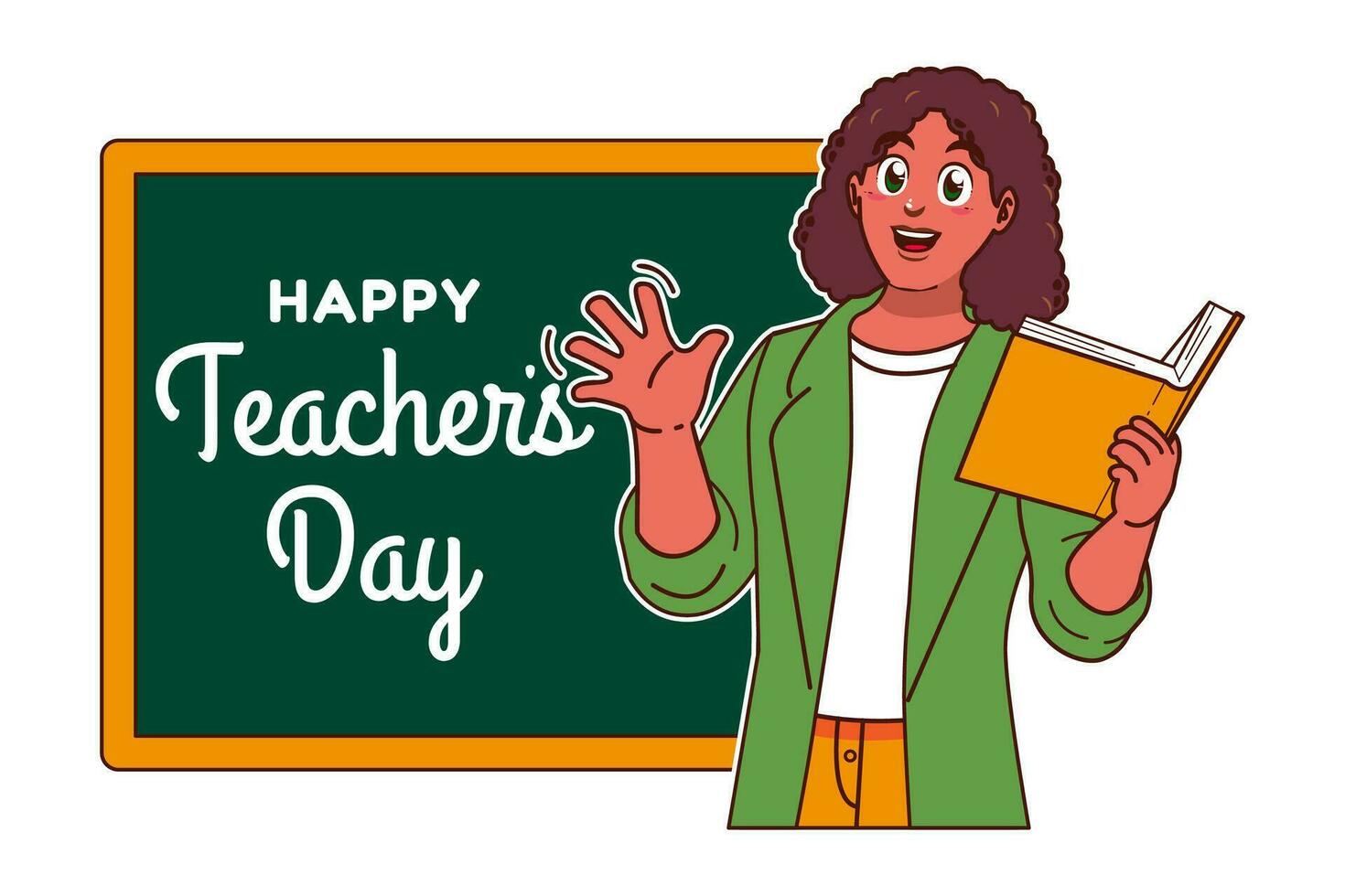 Happy Teachers Day with Black female teacher and chalkboard vector