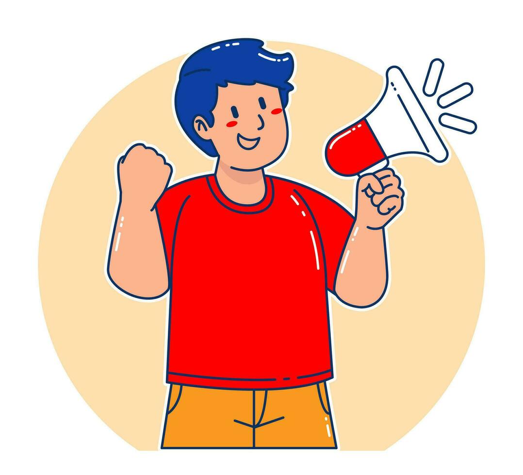 Man holding megaphone announcement vector