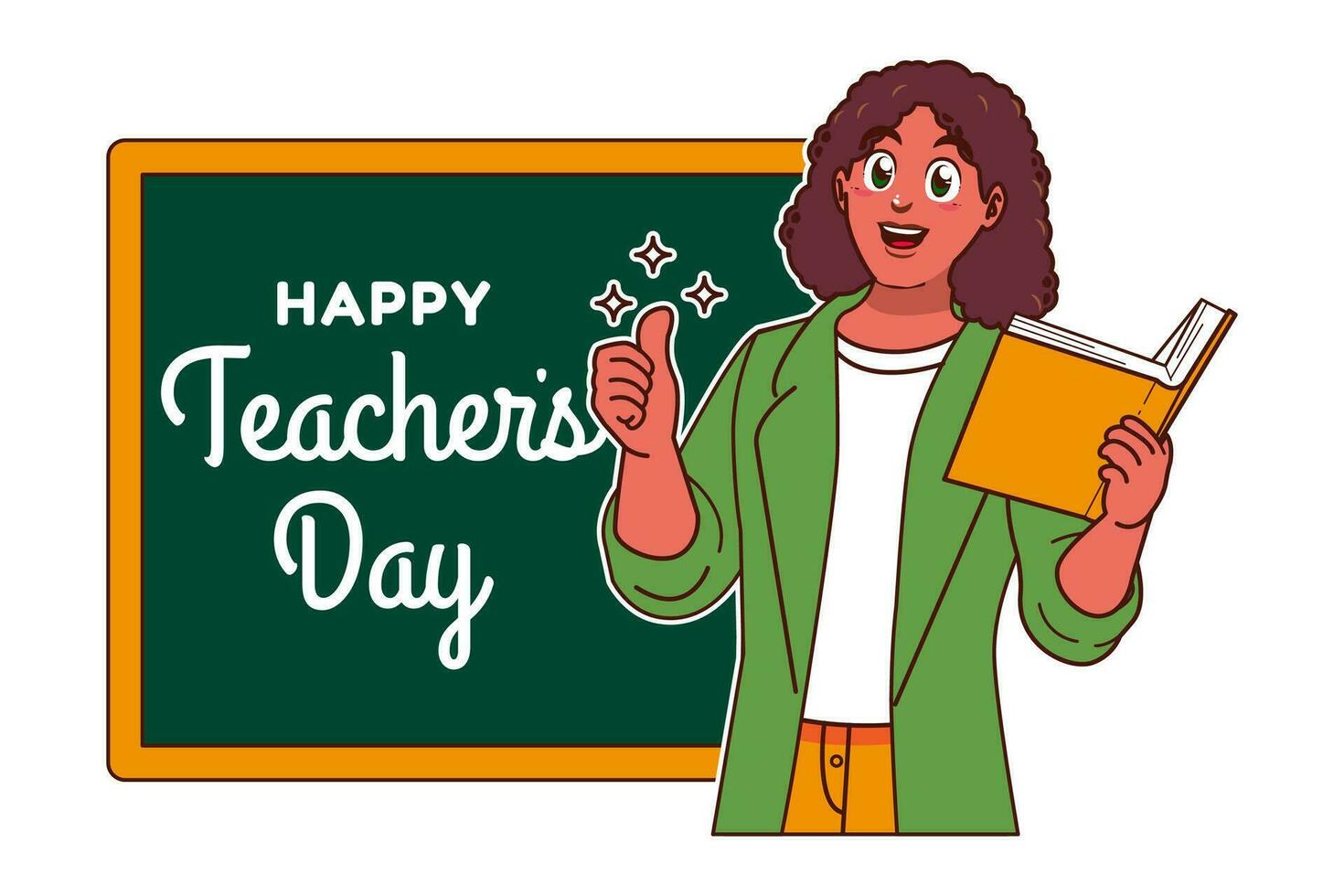 Happy Teachers Day with Black female teacher and chalkboard vector