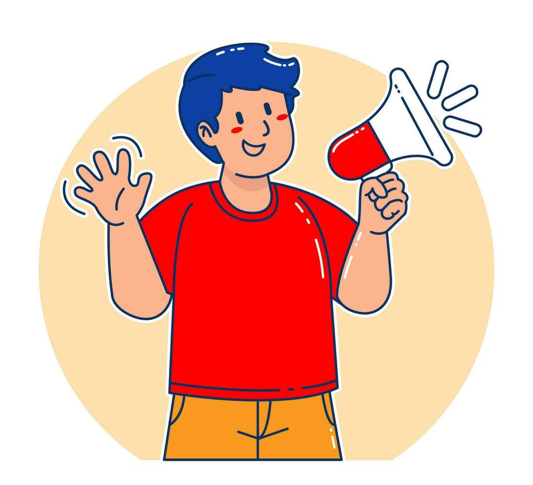 Man holding megaphone announcement vector