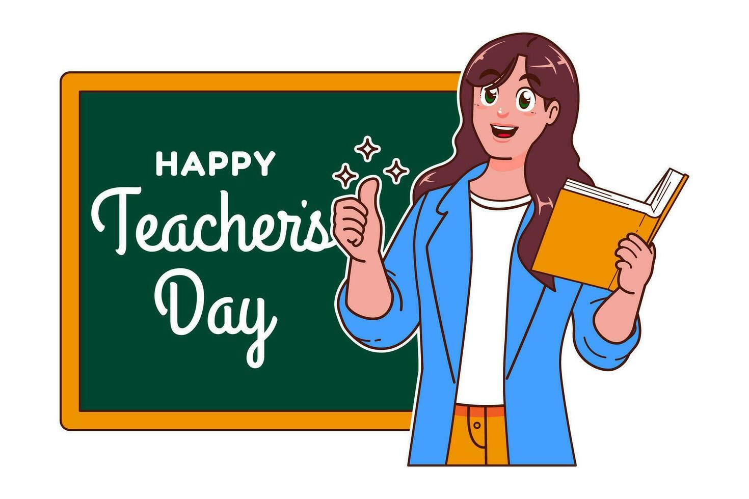 Happy Teachers Day with female teacher and chalkboard vector