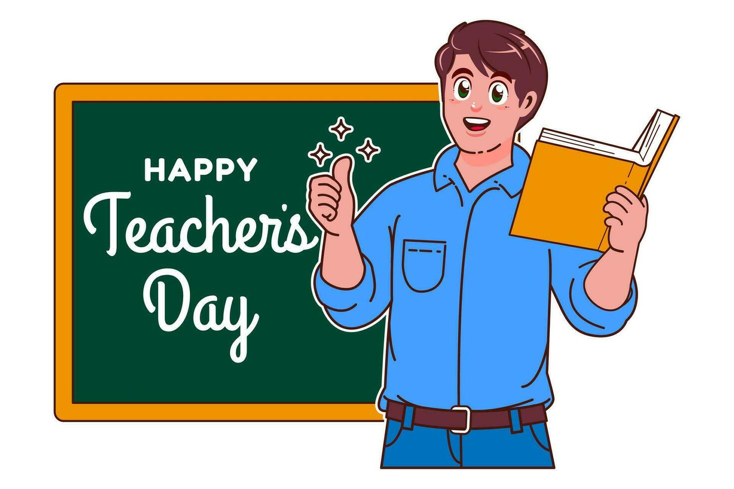 Happy Teachers Day with male teacher and blackboard vector