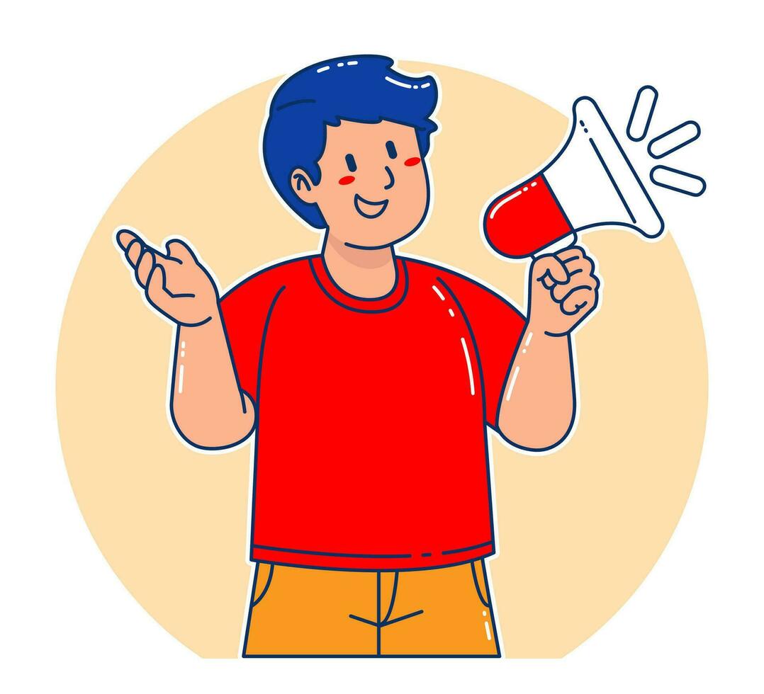 Man holding megaphone announcement vector