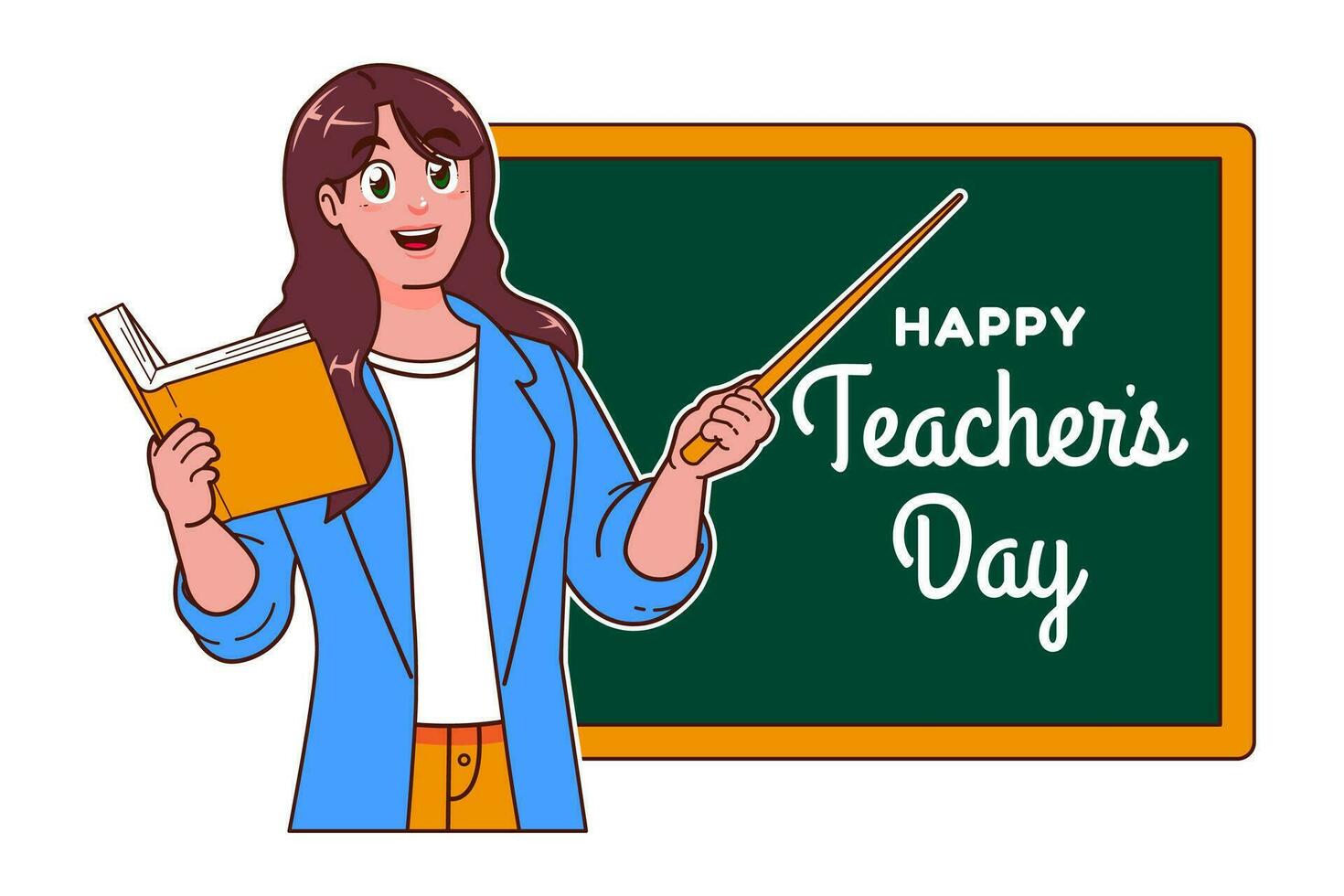 Happy Teachers Day with female teacher and chalkboard vector