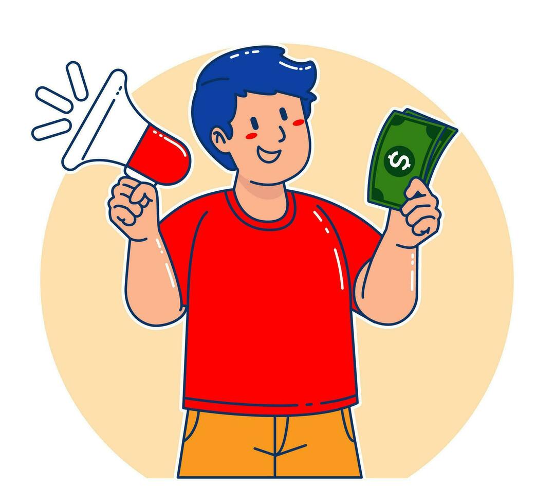 Man holding megaphone announcement vector