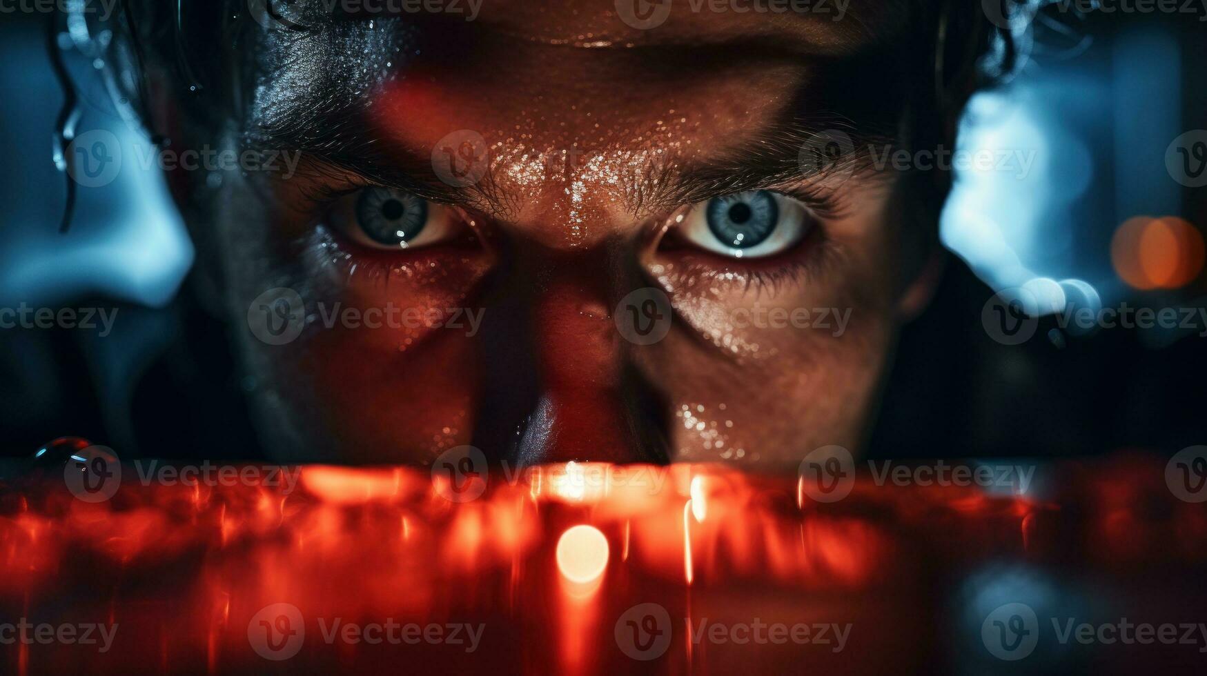 Close-up portrait of a scary man with blood on his face Generative AI photo