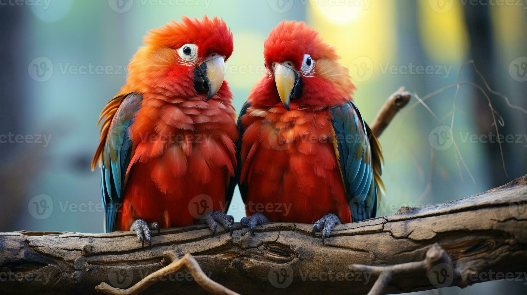photo of heart-melting two Parrots with an emphasis on expression of love. Generative AI