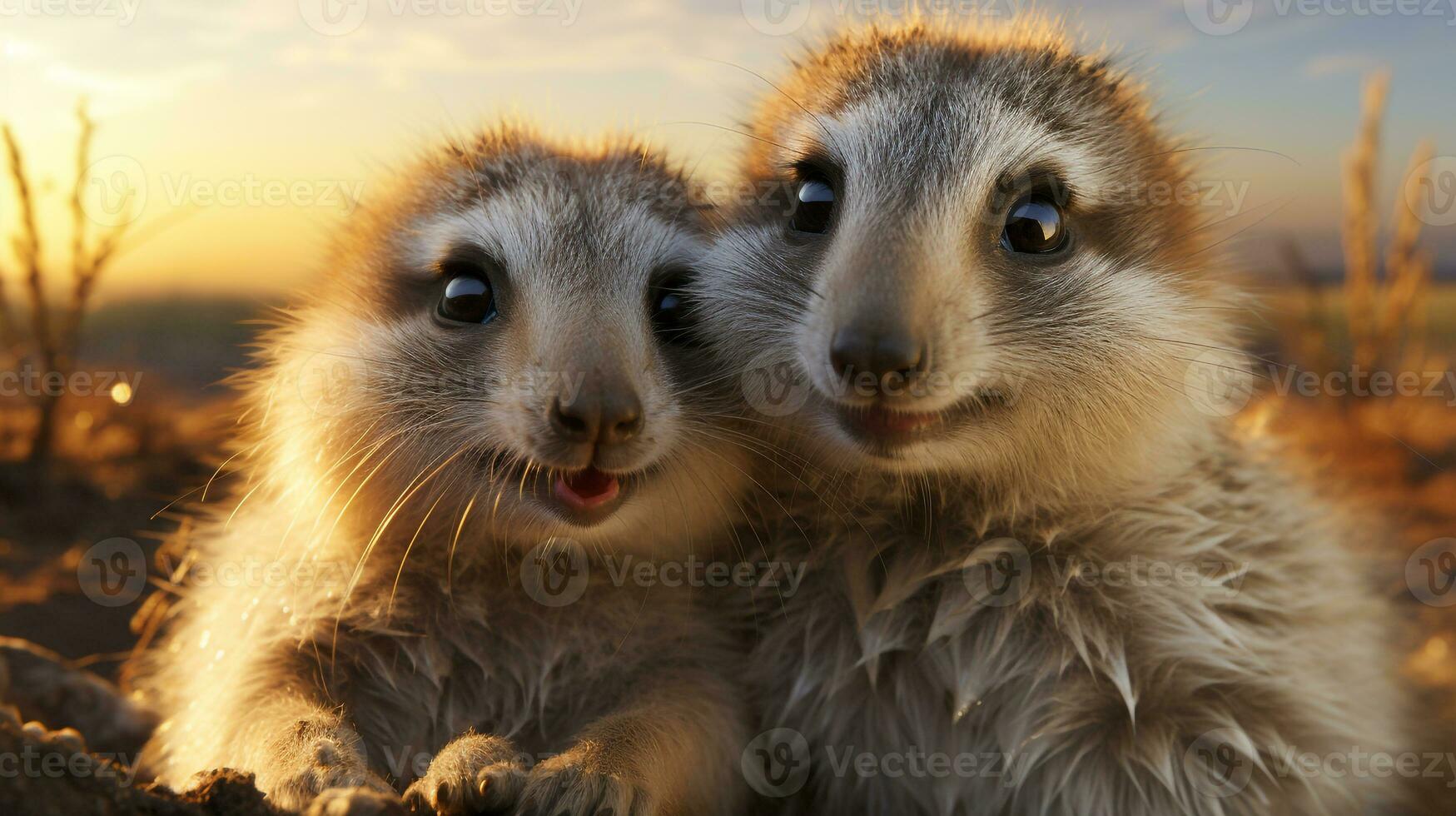 photo of heart-melting two Meerkats with an emphasis on expression of love. Generative AI