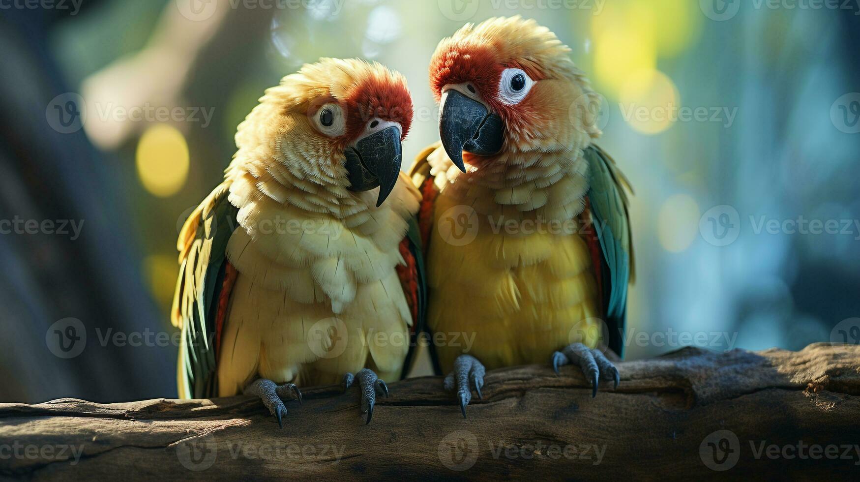 photo of heart-melting two Parrots with an emphasis on expression of love. Generative AI