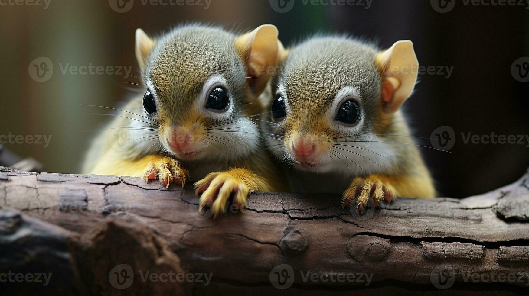 photo of heart-melting two Squirrel Monkeys with an emphasis on expression of love. Generative AI
