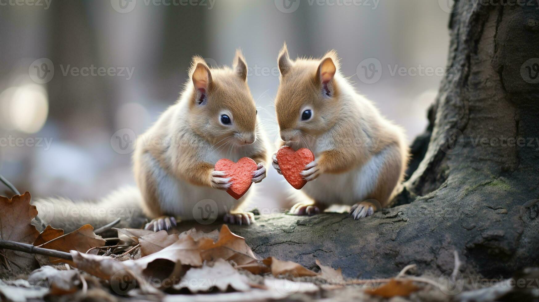 photo of heart-melting two Squirrels with an emphasis on expression of love. Generative AI