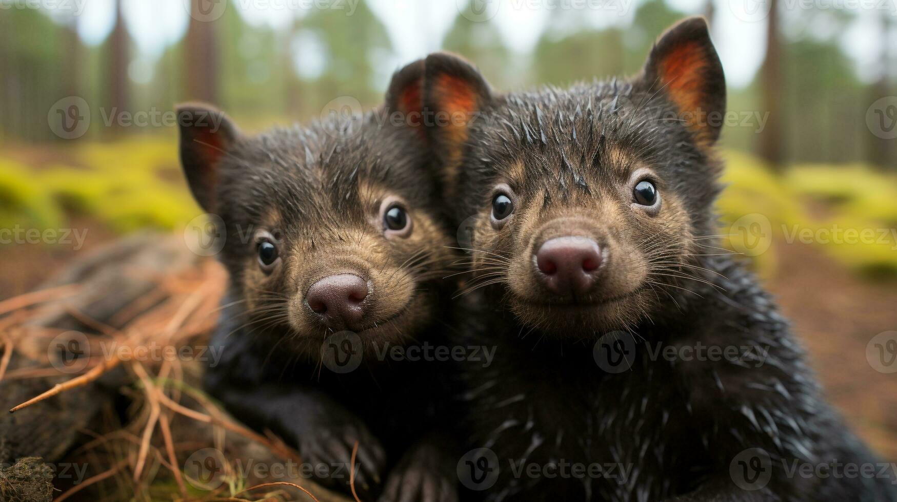 photo of heart-melting two Tasmanian Devils with an emphasis on expression of love. Generative AI