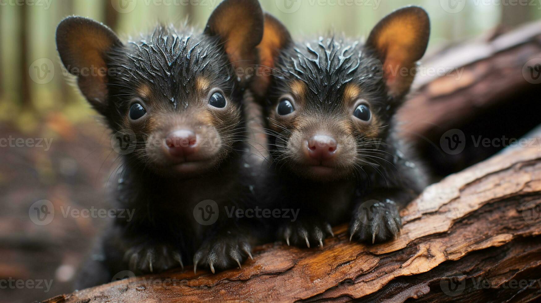 photo of heart-melting two Tasmanian Devils with an emphasis on expression of love. Generative AI