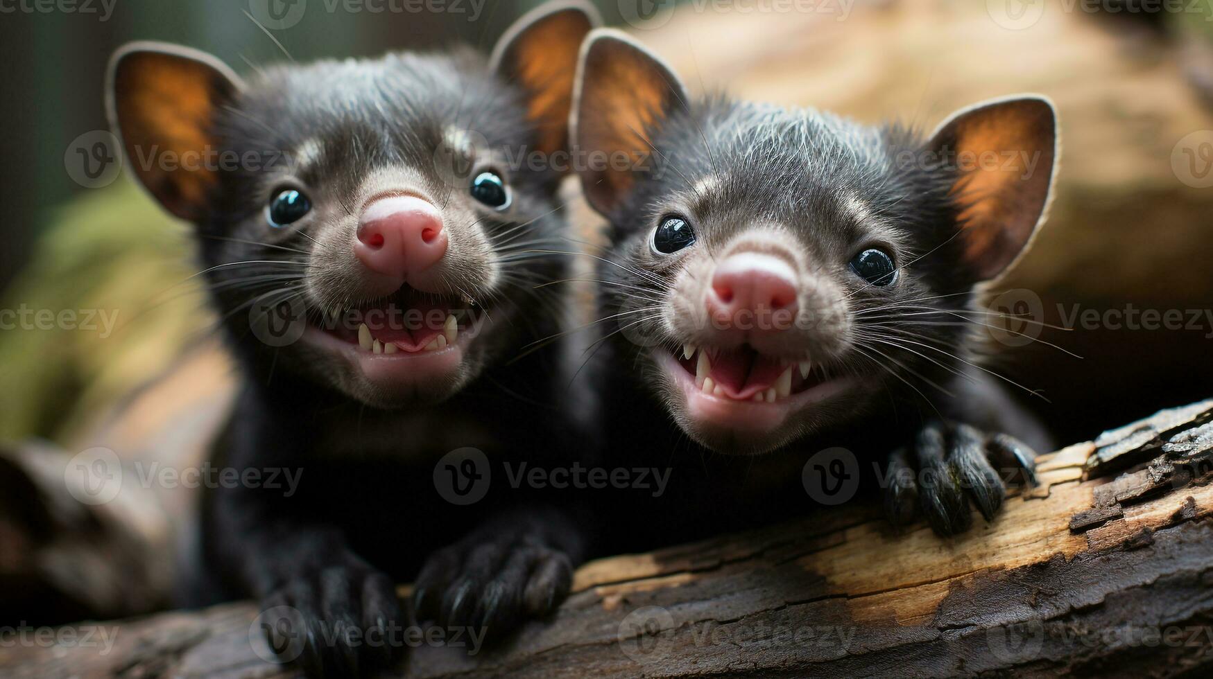 photo of heart-melting two Tasmanian Devils with an emphasis on expression of love. Generative AI