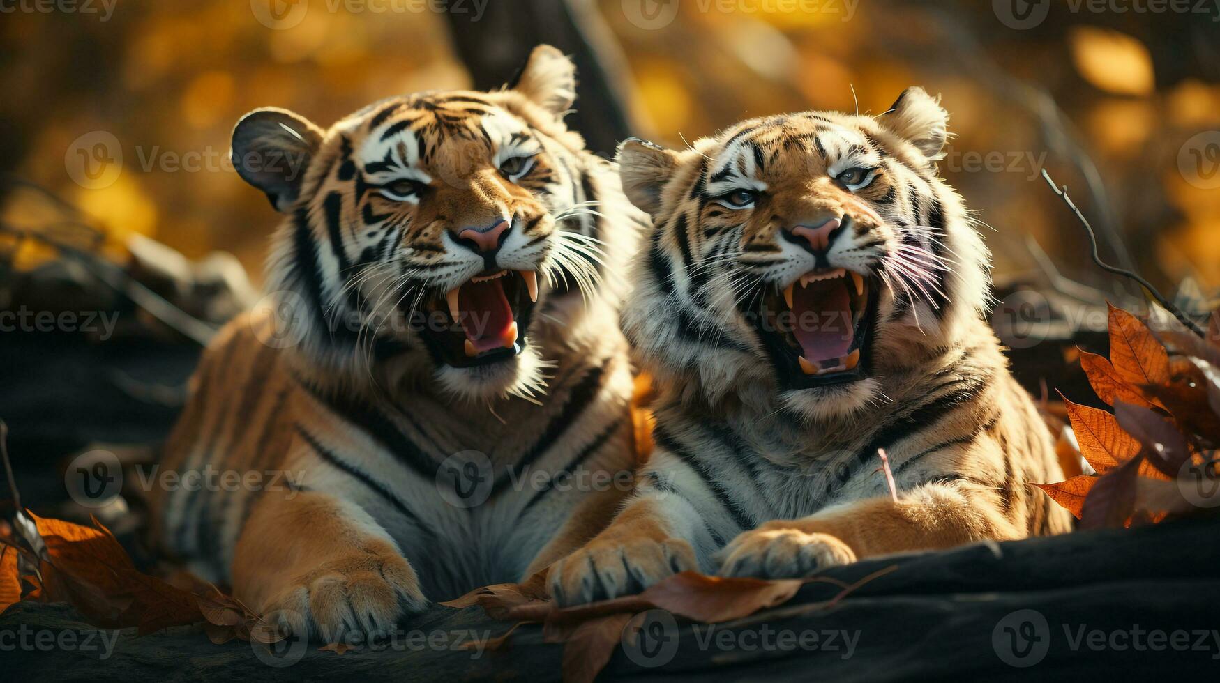 photo of heart-melting two Tigers with an emphasis on expression of love. Generative AI